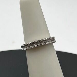 SJD 925 Sterling Silver Multi-Row Natural Diamond Eternity Band Ring, sz 6.5